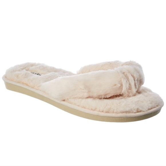 NWT Casa Clara Ivory Faux Fur Thong Spa Slipper size Large (40-41) - Picture 2 of 8